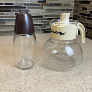 Vintage Gemco‎ Micro-Kettle Heat Resistant Glass Tea Pot & Sugar Pourer Set 6.5"